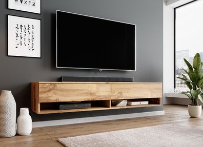 FURNIX TV Schrank ALYX Lowboard Fernsehschrank 180cm ohne LED Eiche Wotan-Wotan
