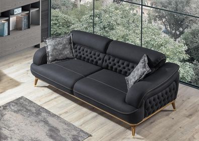 Luxus Dreisitzer Sofa 3 Sitz Möbel Sofas Schwarz Couch Stoff Couchen