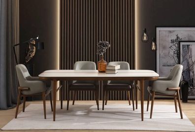 Esszimmer Möbel Holztisch Designer Polsterstühle Holzfüße 7tlg Luxus Set
