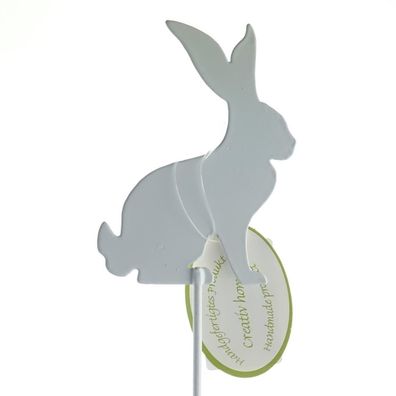 GASPER Gartenstecker Hase Weiß sitzend 5,5 x 33 cm - Metall