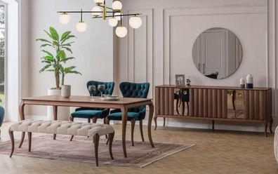 Braun-Weiße Esszimmer Möbel Chesterfield Designer Bank Luxus Esstisch