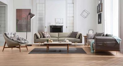 Designer Wohnzimmer Garnitur Luxuriöse Ledersofas Textil Sessel 3tlg