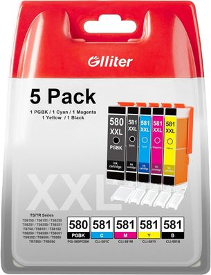 Glliter PGI-580XXL CLI-581XXL Druckerpatronen Kompatibel für Canon 580 581 XXL