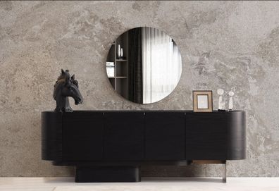 Schwarze Esszimmer Möbel Stilvolle Anrichte Mit Spiegel Holz Kommode