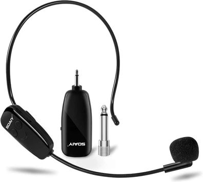 SOAIY 2in1 UHF Drahtlos Headset Mikrofon Wiederaufladbar 50M 6,35 mm & 3,5 mm