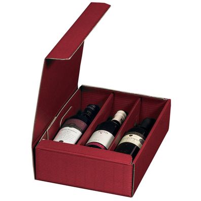 25 x Geschenkbox 3 Flaschen 252x 96x363mm Bordeaux