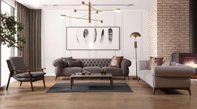 Graue Wohnzimmer Couchgarnitur Luxus 4-Sitzer Designer 3-er Edler Sessel