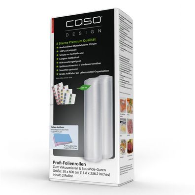 Caso Design Profi-Folienrollen 30 x 600 cm 2 Stück für Vakuumiersysteme und Sous Vid
