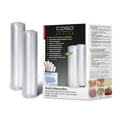 Caso Design Profi-Folienrollen 20 x 600 cm 2 Stück für Vakuumiersysteme und Sous Vid