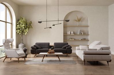 Zweifarbige Wohnzimmer Sofagarnitur Moderne 2x 3 Sitzer Luxus Sessel