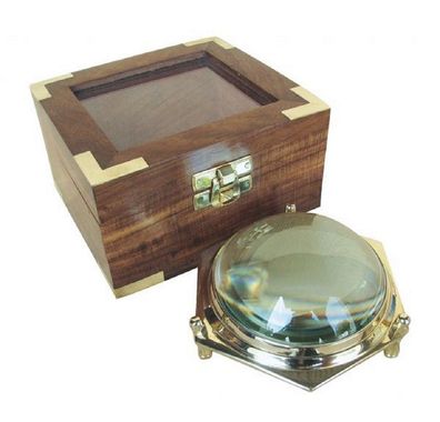 Kartentisch Lupe, Lesehilfe, Maritimes Hexagon Vergrößerungsglas mit Holzbox