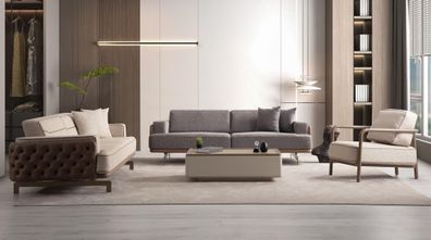 Modernr Helle Sofagarnitur 3 + 3 + 1 Set Designer Wohnzimmer Sitzer 3tlg