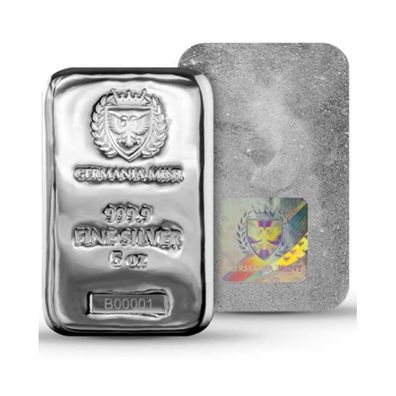 Silberbarren Germania Mint 5 oz 999.9 Silber gegossener Barren 155,5 Gramm