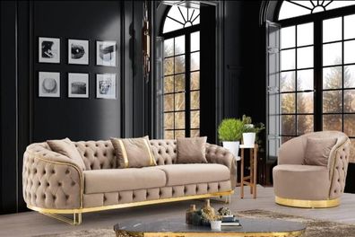 Designer Wohnzimmer Set 3-Sitzer Sofa und Sessel Beige Farbe 2tlg. neu