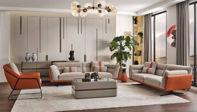 Couchgarnitur Sofagarnitur Komplette Polstersofa Orange Stoffsofa