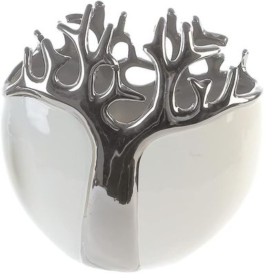 GILDE Vase, "Tree", Keramik, silberfarben, weiß, , L. 10 cm, B. 10 cm, H. 21 cm 26182