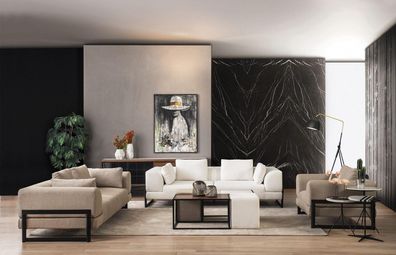 Sofagarnitur Komplette Polstersofa Couchgarnitur Grau Stoff Stoffsofa