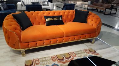 Stilvoll 3-Sitzer Sofa Chesterfield Orangefarbene Modern Wohnzimmermöbel