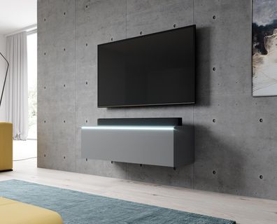 Furnix TV-Kommode BARGO 100 cm Lowboard mit LED-Beleuchtung Anthrazit