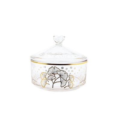 Almina Bonboniere 2-teilig Glasschale und Deckel mit goldenen und silbernen Details