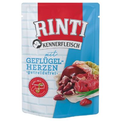 RINTI - Kennerfleisch ¦ Geflügelherzen - 10 x 400g ¦ nasses Hundefutter im Pouchbe...