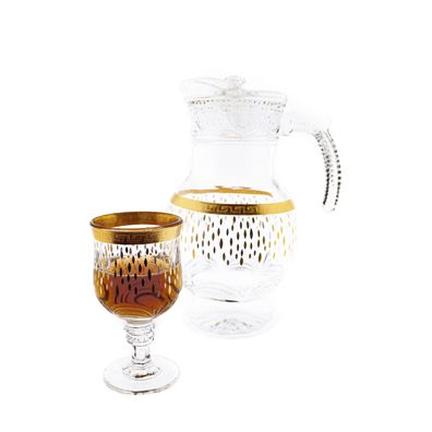 Almina Karaffen-Set 8-Teilig aus Glas mit silbernen und goldenen Details