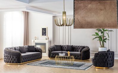 Eymense Sofa Set Elite 3-teilig Chesterfield Gold Braun