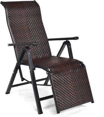 Sonnenliege Rattan, klappbarer Liegestuhl mit Verstellbarer Rückenlehne, Gartenliege