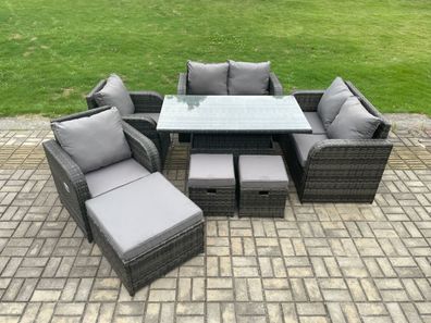 Fimous Polyrattan Gartenmöbel Set mit Liebe Sofa Stuhl 3 Fußhocker