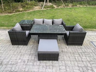 Fimous Outdoor Rattan Gartenmöbel Sofa Set Einstellbarer aufsteigender Esstisch Set