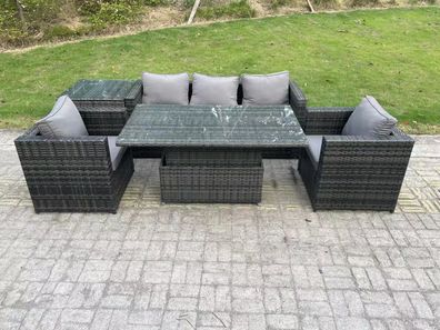 Fimous Outdoor Rattan Gartenmöbel Sofa Set Einstellbarer aufsteigender Esstisch Set