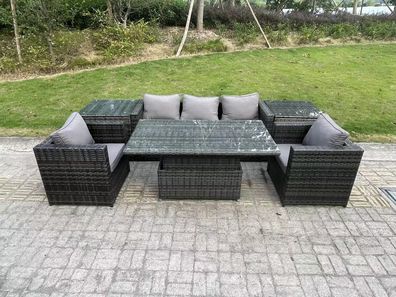 Fimous Rattan Gartenmöbel Sofa Set im Freien Einstellbarer aufsteigender Esstisch Set