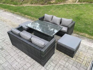 Fimous 8 Sitzer Wicker Polyrattan Sofa Gartenmöbel Set mit 2 großen Fußhockern