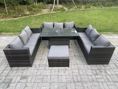 Fimous 10 Sitzer Rattan Gartenmöbel Sofa Set im Freien Set mit großem Fußhocker