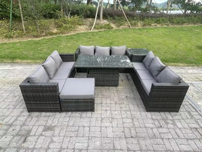 Fimous Outdoor Rattan Gartenmöbel Sofa Set Patio Einstellbarer aufsteigender Esstisch