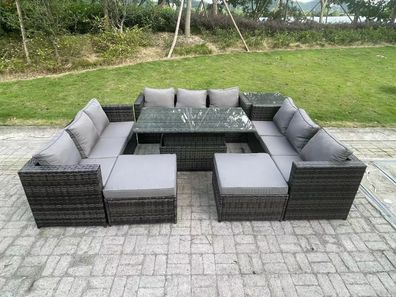 Fimous 11 Sitzer Rattan Gartenmöbel Sofa Set Patio Einstellbarer aufsteigender Esstis