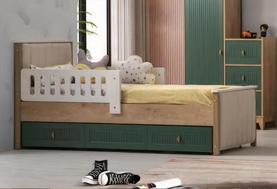 Stilvoll Kinderbett 200 cm Jugendbett Holz Kinderzimmer Stoff Modern