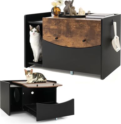 Katzenschrank für Katzentoilette, Katzenhaus mit ausziehbarer Schublade & Eingang