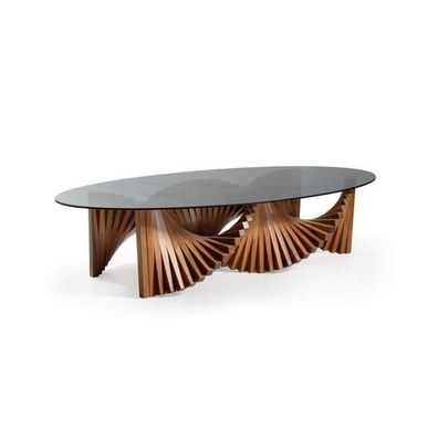 Design Luxus Wohnzimmer Oval Couchtisch Braun Farbe Modernen Holz neu