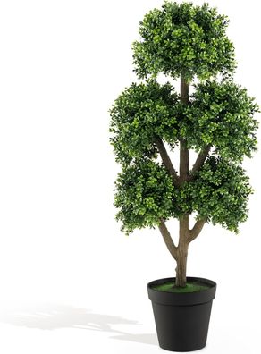 künstlicher Buchsbaum 115 cm, Kunstpflanze mit 5 Kugeln, Dekopflanze im Topf, Grün