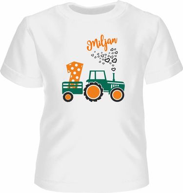 Kinder Geburtstagsshirt kurzarm Traktor mit Namen und Geburtstagszahl frei wählbar
