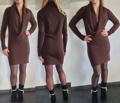 SeXy Miss Damen Long Pullover Strick Kleid tiefer Ausschnitt braun 36/38/40