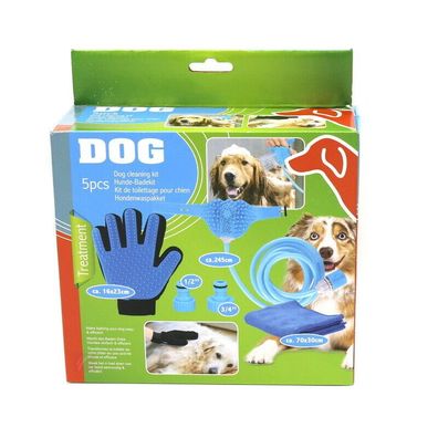 Waschset Badeset für Hunde mit Dusche Handschuh Handtuch Schlauch 5-teilig xxl