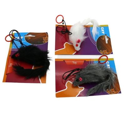 3x Katzenspielzeug Maus mit Gummiband im Set! Spielzeugmaus in 3 Farben