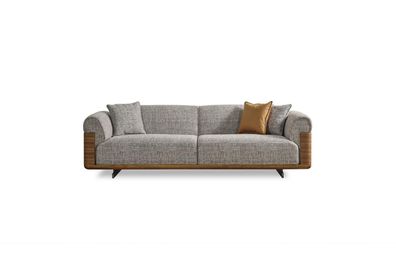 Dreisitzer Sofa 3 Sitzer Polstersofa Grau Stoff Polyester Couch Modern
