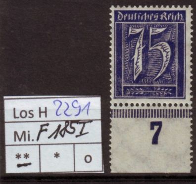 Los H2291: Deutsches Reich Mi. 185 F I * *