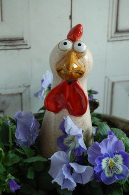 Sehr süßer Landhaus Zaunhocker Huhn, Zaunfigur aus Keramik, Zaunstecker 22 cm