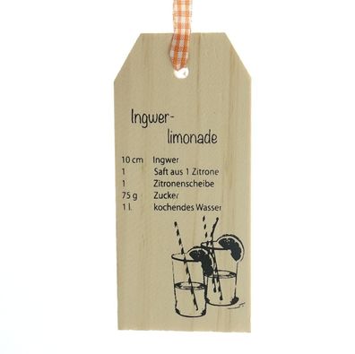 GASPER Holztafelhänger mit Rezept für Ingwer-Limonade