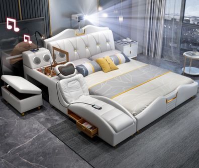 Multifunktions Bett Luxus Design Betten Doppel Regal 180x200cm Neu