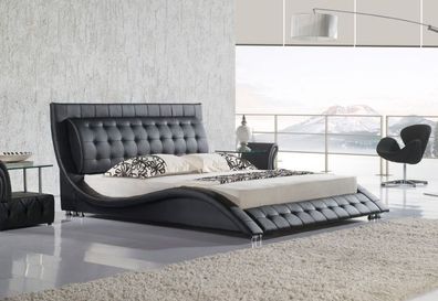 Bett Doppelbett Schwarz Polsterbett Schlafzimmer Modern 180x200